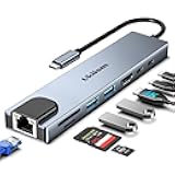 USB C Hub Ethernet HDMI Adapter, 8 in 1 Docking Station with 4K HDMI, RJ45 Ethernet, SD/TF Card Reader, USB 3.0/2.0, PD 100W, LAN USB-C Dongle for MacBook Pro/Air, iPad Pro, XPS, etc