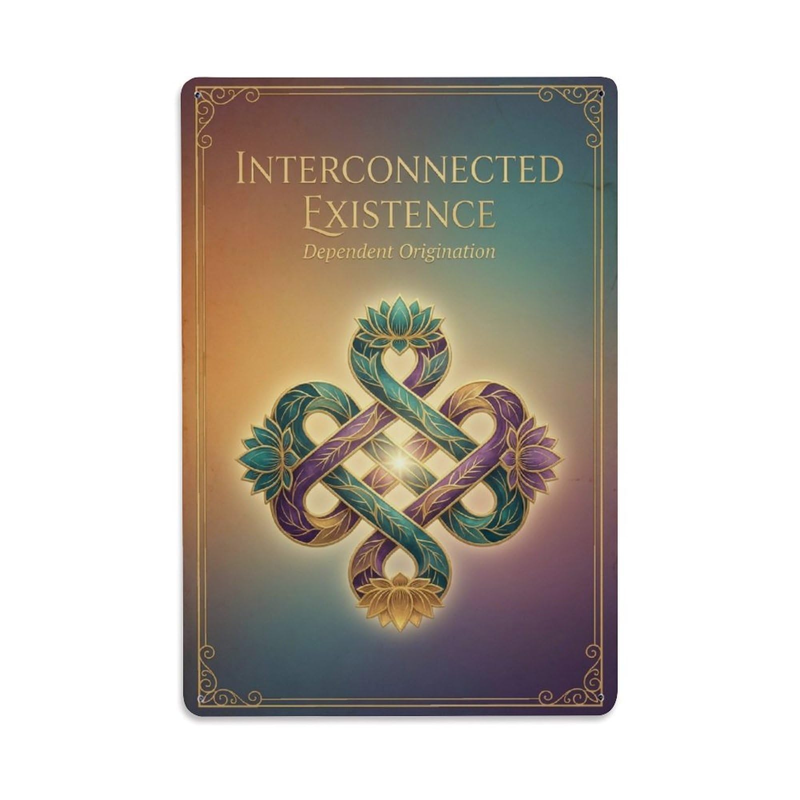 Endless Knot Wisdom Buddhist Dependent Origination Sacred Metal Tin Sign Plaque Wall Decor for Cafe, Man Cave, Club Bar, Office, Home Garden Round Metal Poster 8x12Inch