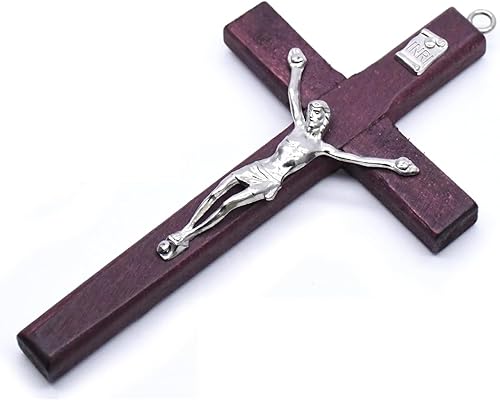 Miniatura 5 de Nhsuzart 3 piezas de cruz tallada en madera, recuerdo de ceremonia de confirmación de madera, para colgar o pararse de pie de Jesucristo, cruz de