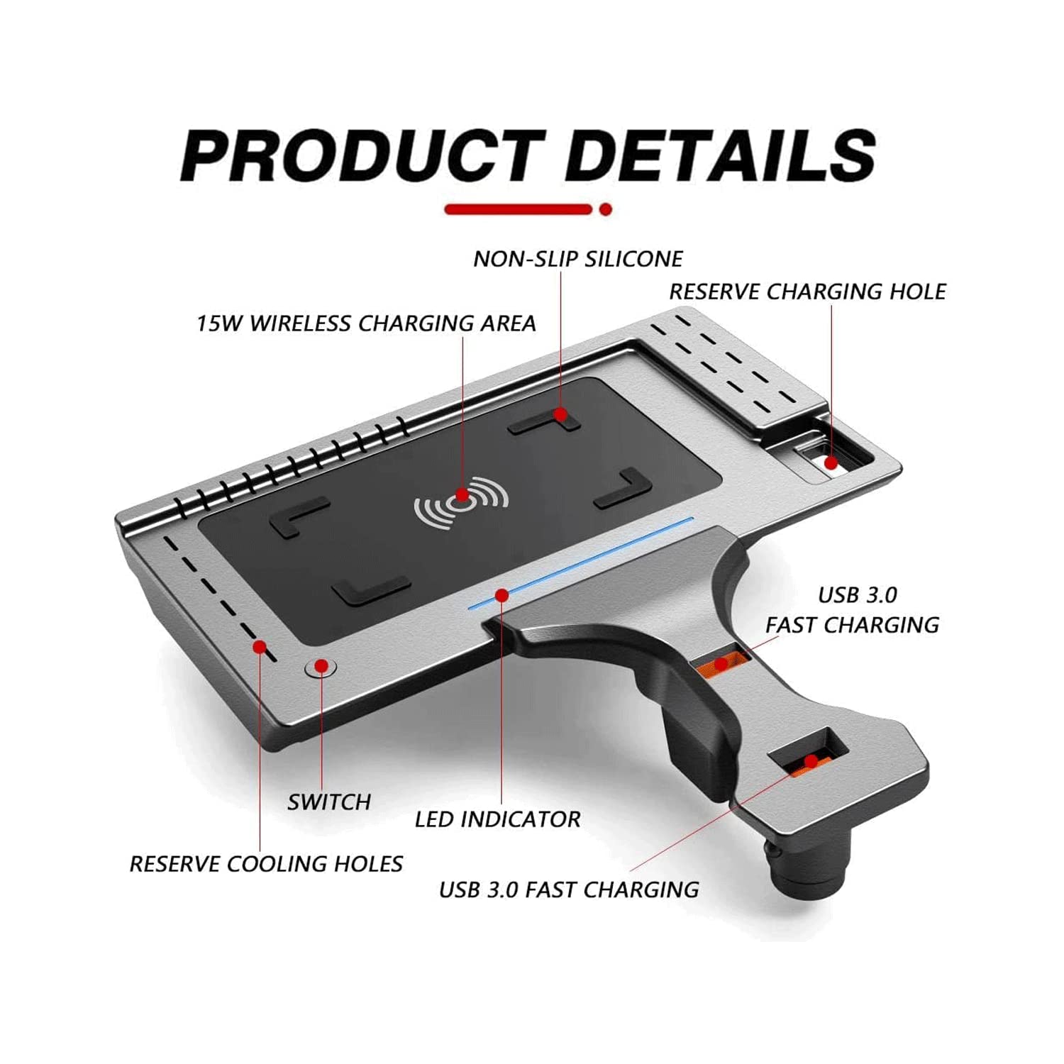 Cargador de coche inalámbrico para BM X3/X4 2018 2019 2020 2021 Panel de accesorios de consola central, con doble puerto USB QC3.0 Placa de carga rápida inalámbrica de teléfono móvil de 15 W par
