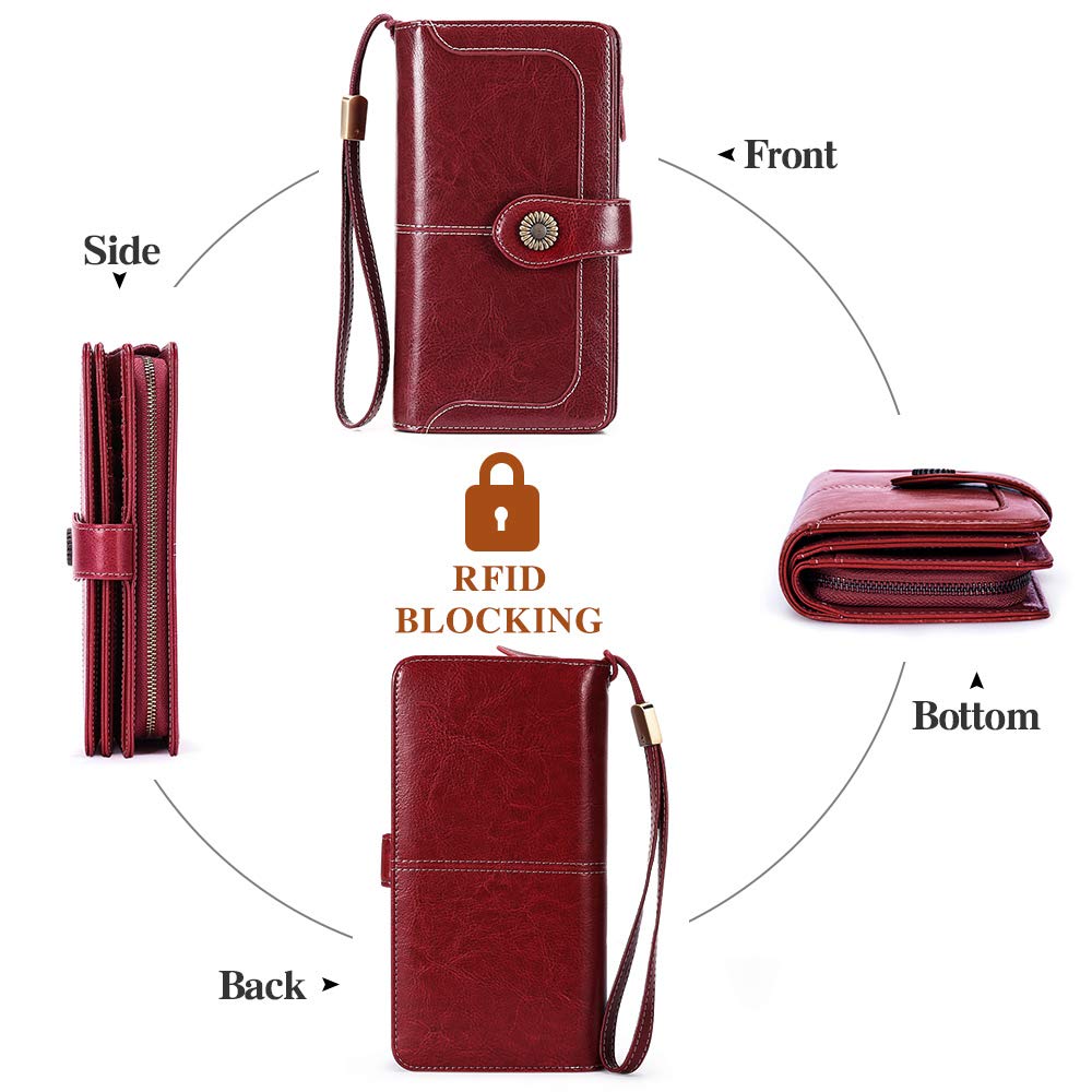 SENDEFN Portefeuille Femmes Portefeuille en Cuir Grande Femme Embrayage Protection RFID bloquant Grande capacité Long Portefeuille avec 24 emplacements pour Cartes et Bracelet Portefeuille