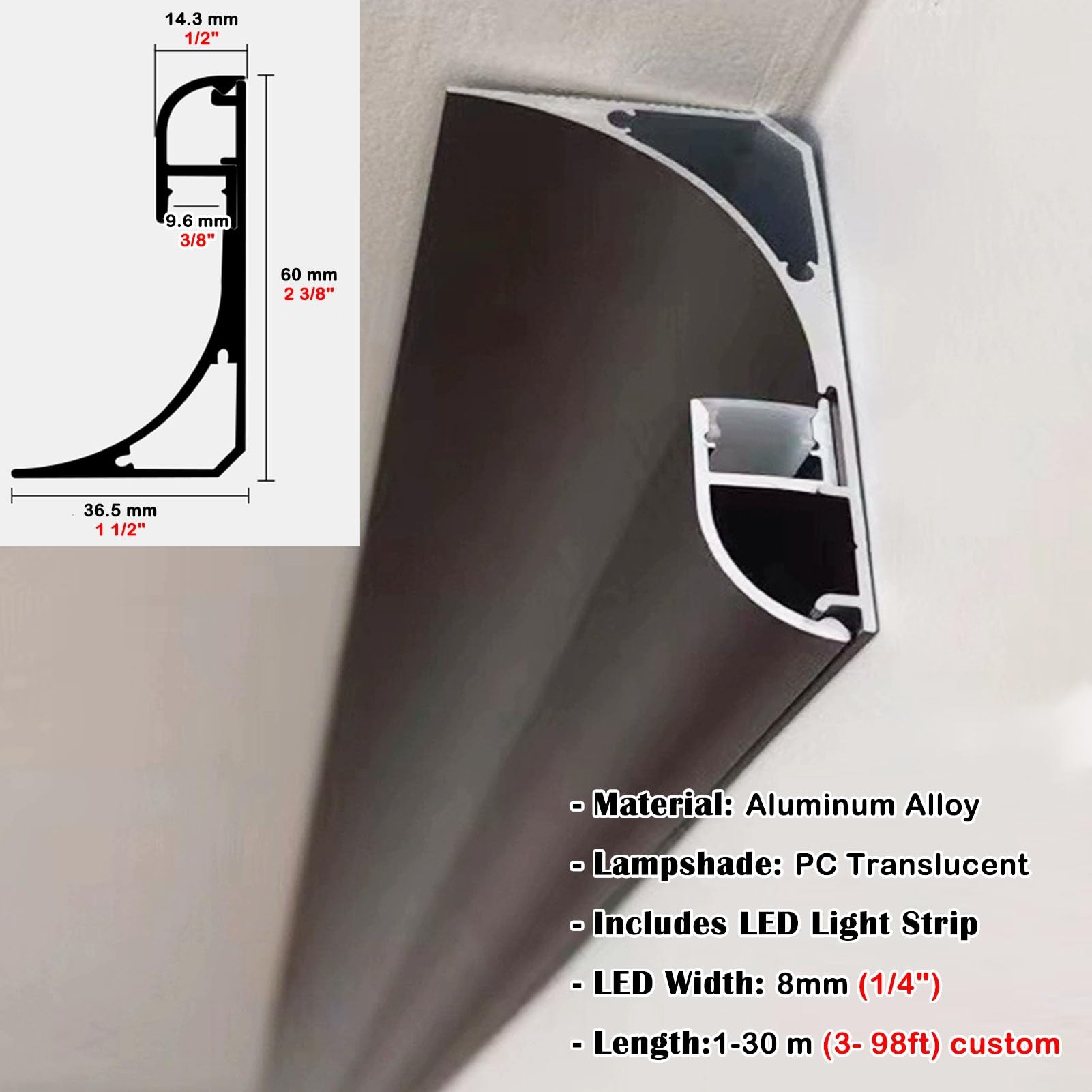 Juego de iluminación indirecta LED con canal de aluminio y esquinas, riel de forma para techo de pared, 9 m para decoración del hogar e iluminación ambiental