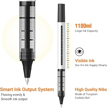 Rollerball Pen Fine Point Pens: 16 Pack 0.5mm Rollerball Pen, Extra Fine Point Pens, Black Fine Tip Liquid Gel Ink Pen Set for Writing, Note Taking, Signature, Office, Journaling, School Supplies