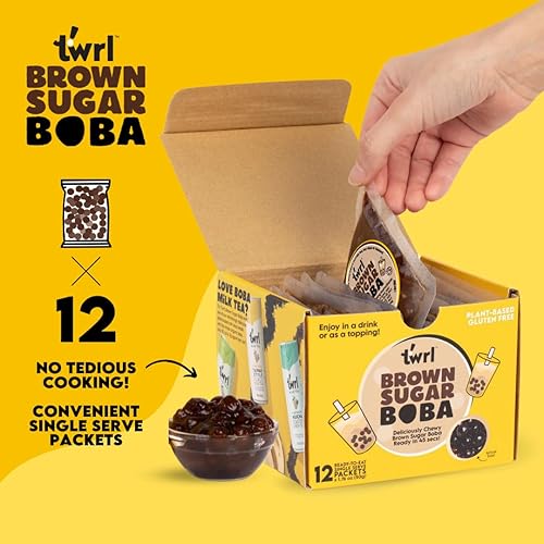 Miniatura 10 de Twrl - 6 porciones individuales - Auténticas perlas de Boba taiwanesas, cobertura de té con leche de tapioca estilo café, instantáneo, listo en
