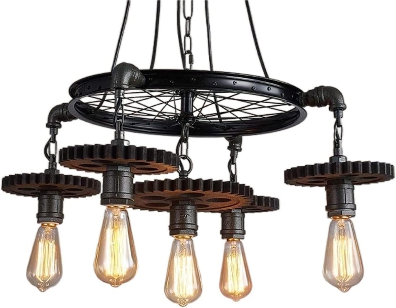 Lustre en métal de fer à 5 lumières E27 réglable style retro pour loft et bar