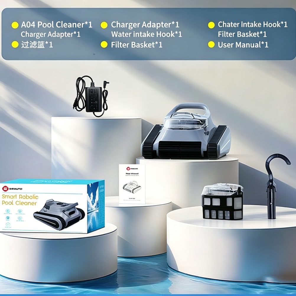 Automatic Pool Cleaner, 45000PA Suction, 250μm Filter, 7800mAh, 2.5H Fast Charge, Sonar Smart Path, Wall Climb, for Above/In-Ground Pools