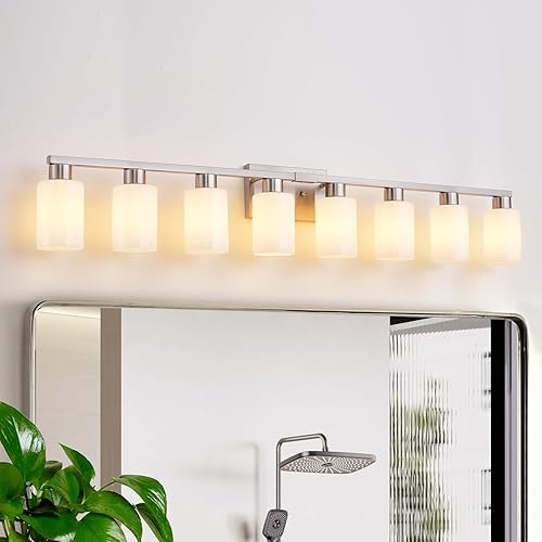 Miniatura 10 de Lámpara de tocador de baño de 6 luces negras, iluminación negra mate para espejo, lámparas de baño rústicas con vidrio esmerilado blanco lechoso,