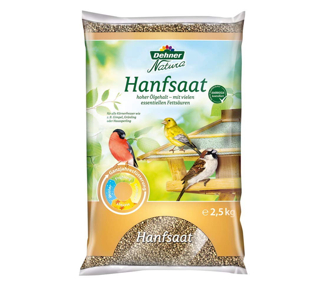 Dehner Natura Wildvogelfutter, gehackte Erdnüsse, 10 kg & Natura Wildvogelfutter, Hanfsaat, 2,5 kg