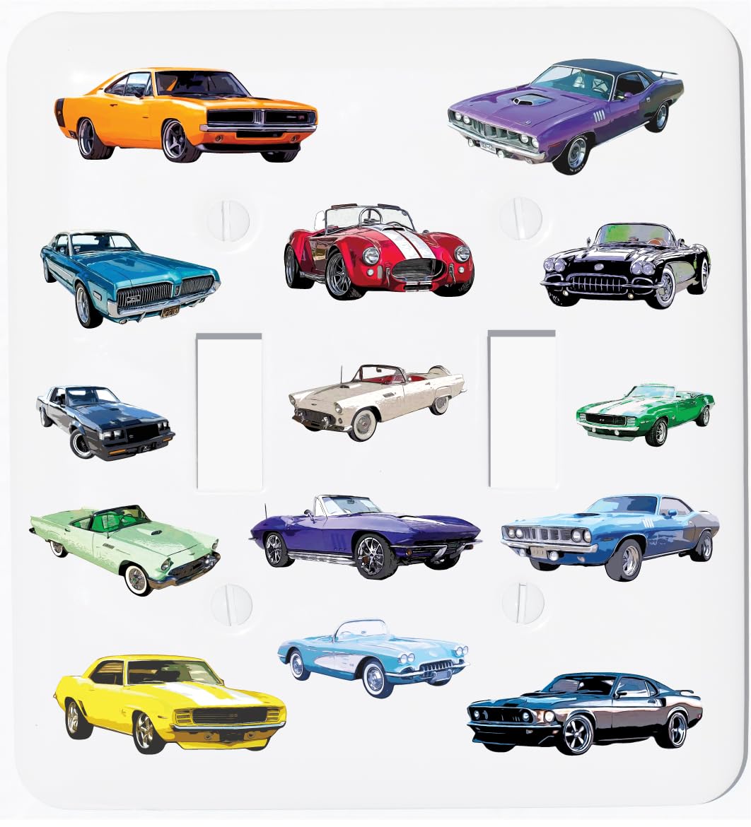 American Classic Muscle Car Light Switch Plate Covers and Outlet Covers Classic Race Car Room Decor (Double Toggle)