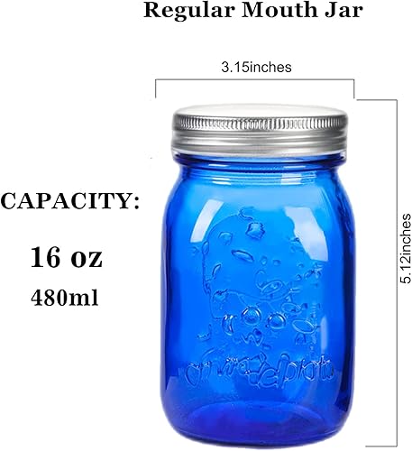 Miniatura 2 de Amzcku Tarros azules de 16 onzas con tapas, tarro de conservas de boca regular, paquete de 6 recipientes de vidrio multifuncionales, para
