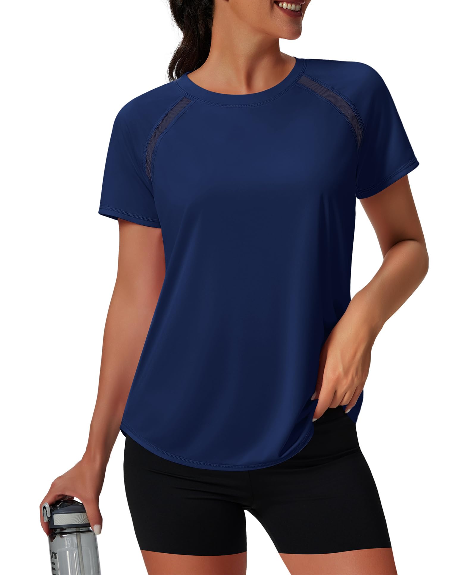 NIASHOT Womens Workout Tops Short Sleeve Yoga Pilates Outfits Athletic Gym Running UV Protection Shirts with Mesh — view 7