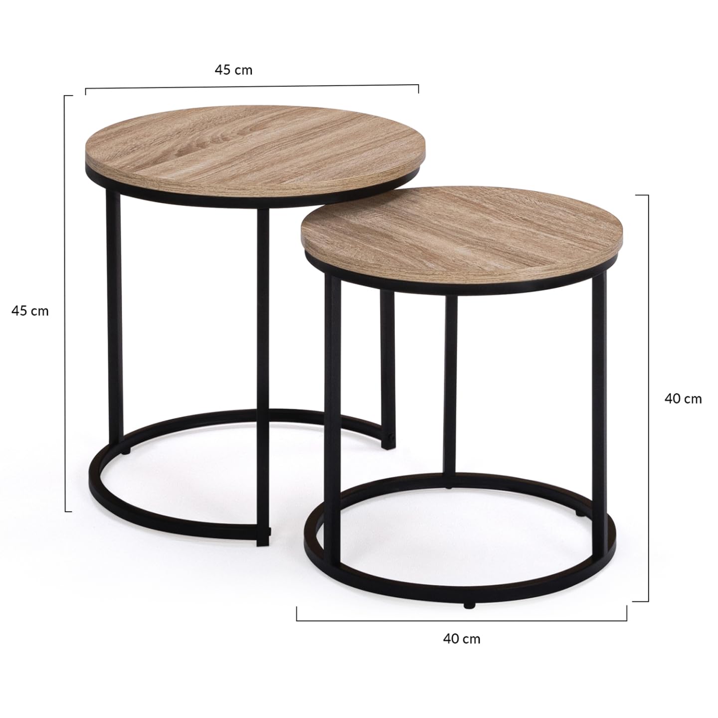 IDMarket - Lot de 2 Tables Basses gigognes Detroit Rondes 40/45 Design Industriel