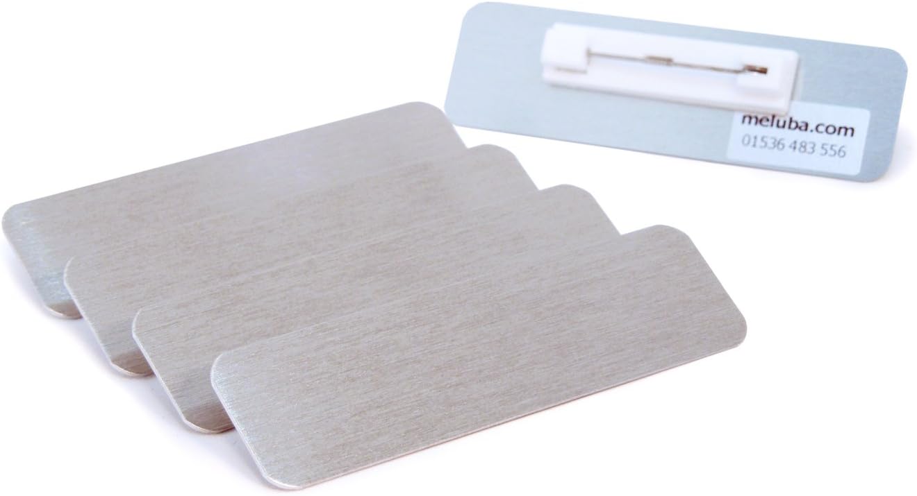 Meluba Badges | Blank Name Badges - Brushed Silver Aluminium with Pin Fitting - 70x20mm [Pack of 5]