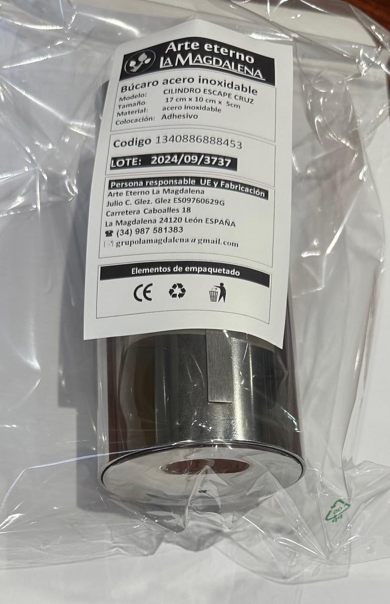 Florero bucaro Adhesivo de Acero Inoxidable, Corte Biselado Liso, indicado para lápidas o columbarios.