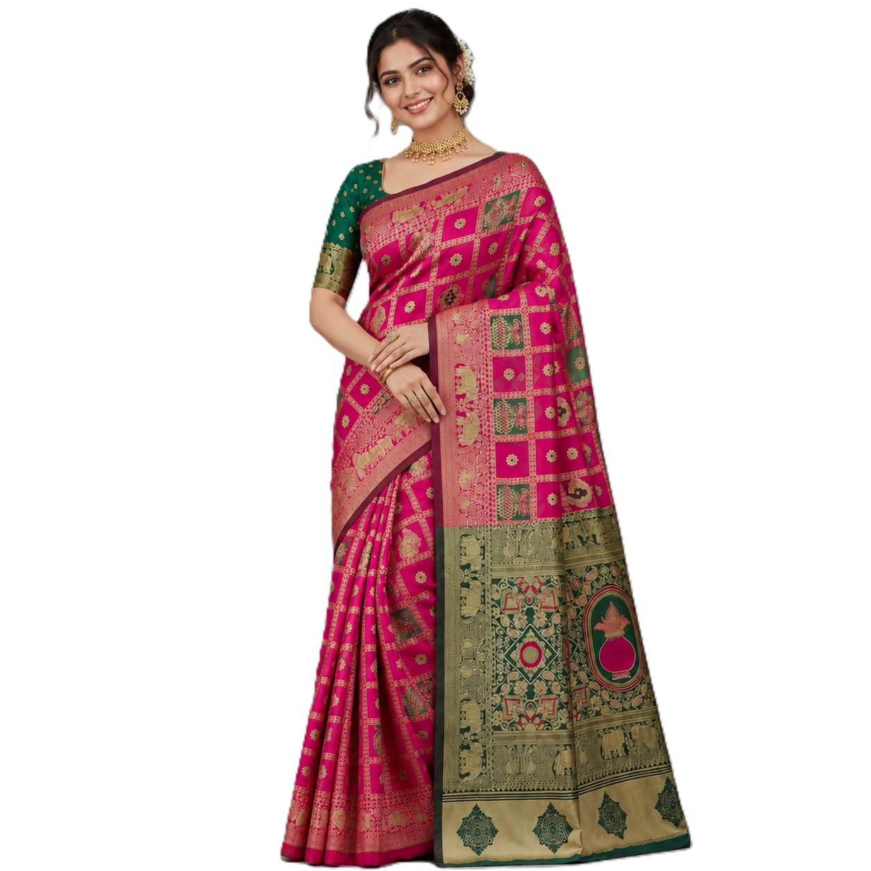 saiyamori Women's Banarasi Kanjivaram Silk Blend Woven Saree | Animal Printed Patola Silk Blend Saree for Women-picture-31