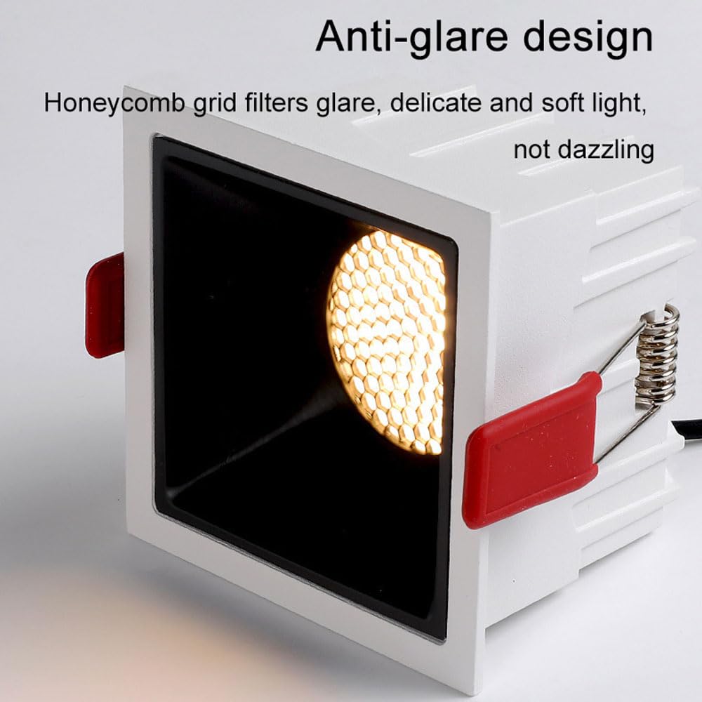 Paquete De 12 Focos Empotrables Led De Tres Colores con Atenuación, para Interiores, De 12 W, con Rejilla De Panal, Iluminación Empotrada Cuadrada, COB CRI 90+ para Sala
