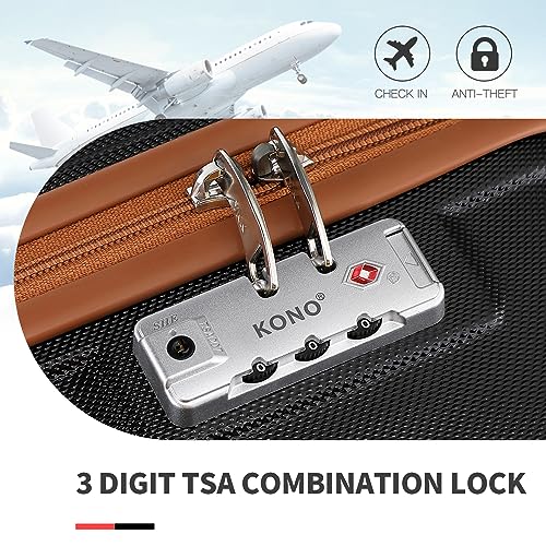 Kono 4-Piece Luggage Set, Lightweight ABS+PC Hardshell 12" Cosmetic Case and 360° Swivel 20" Carry-On Luggage with TSA Lock Includes Travel Duffel Bag and Toiletry Bag (Black/Brown) - Image 6