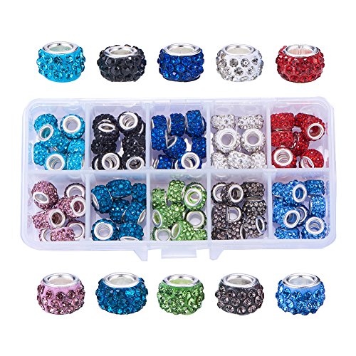 NBEADS 1 Box 100 PCS Mix Color Crystal Charms Rhinestone Spacer Beads Largr Hole Beads Fit European Bracelet Snake Chain Charms Bracelet