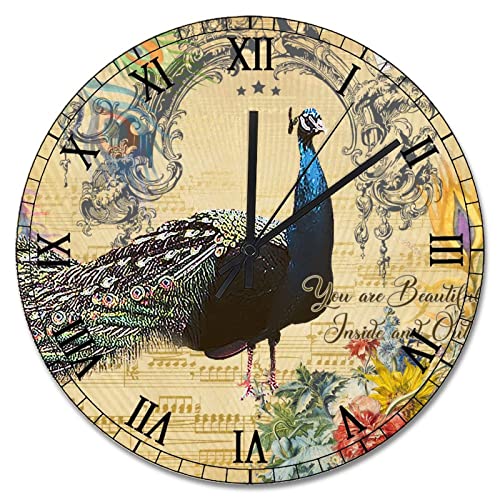Horloge murale paon en bois rustique chic de 38,1 cm - 2