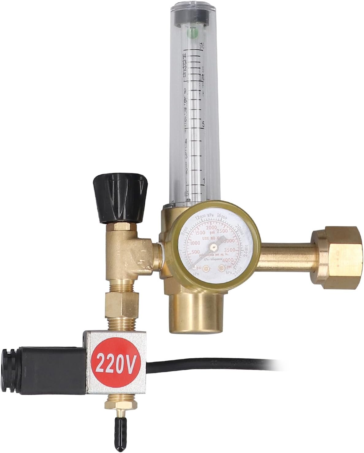 LiebeWH CO2 Regulator with Solenoid Valve and Flowmeter CGA320 Brass Inlet Gas Regulator for Indoor Hydroponics Grow Tents (US Plug 110V)