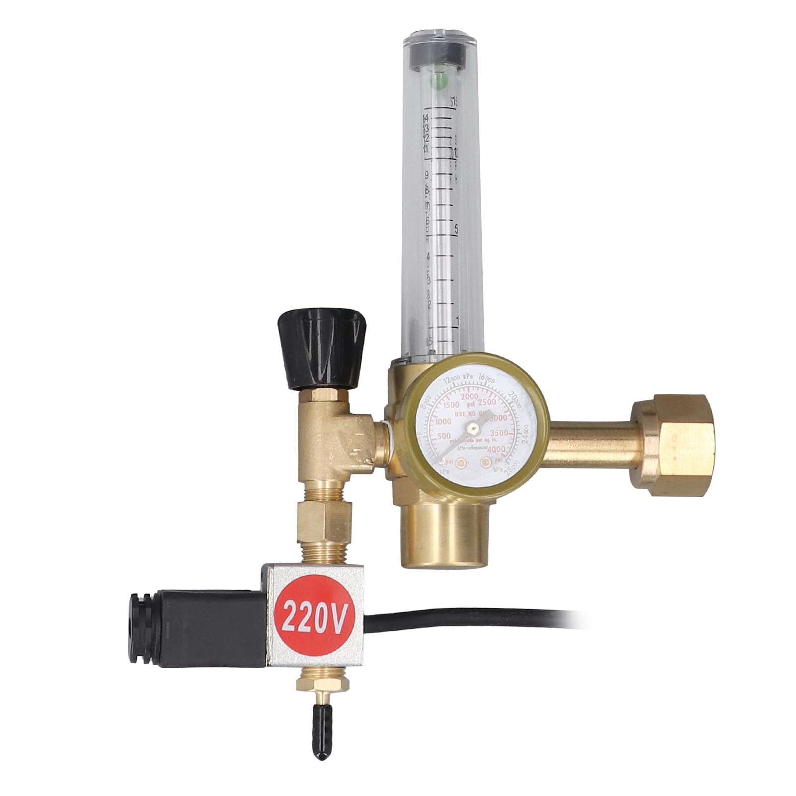 Eujgoov Regulador de CO2 Metrón de Flujo de Flujo Dual Válvula de Latón Material de Latón Hydroponics Interiores (EU Enchufe 220V)
