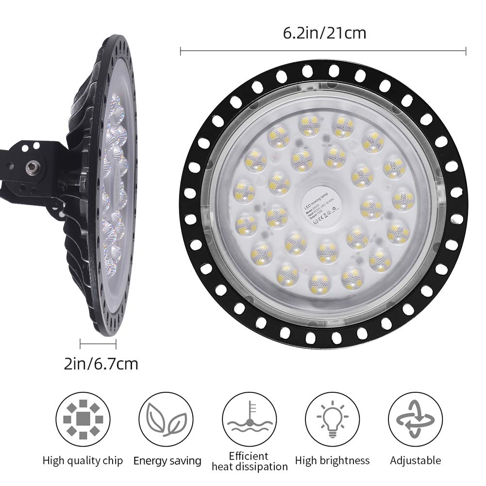 Sararoom UFO Lámpara Industrial 5×100W, 8000LM Foco LED Exterior IP65 de Alta Bahía 6500K Blanco Frío, Luz de Seguridad para Almacén, Garaje, Fábrica, Sótano
