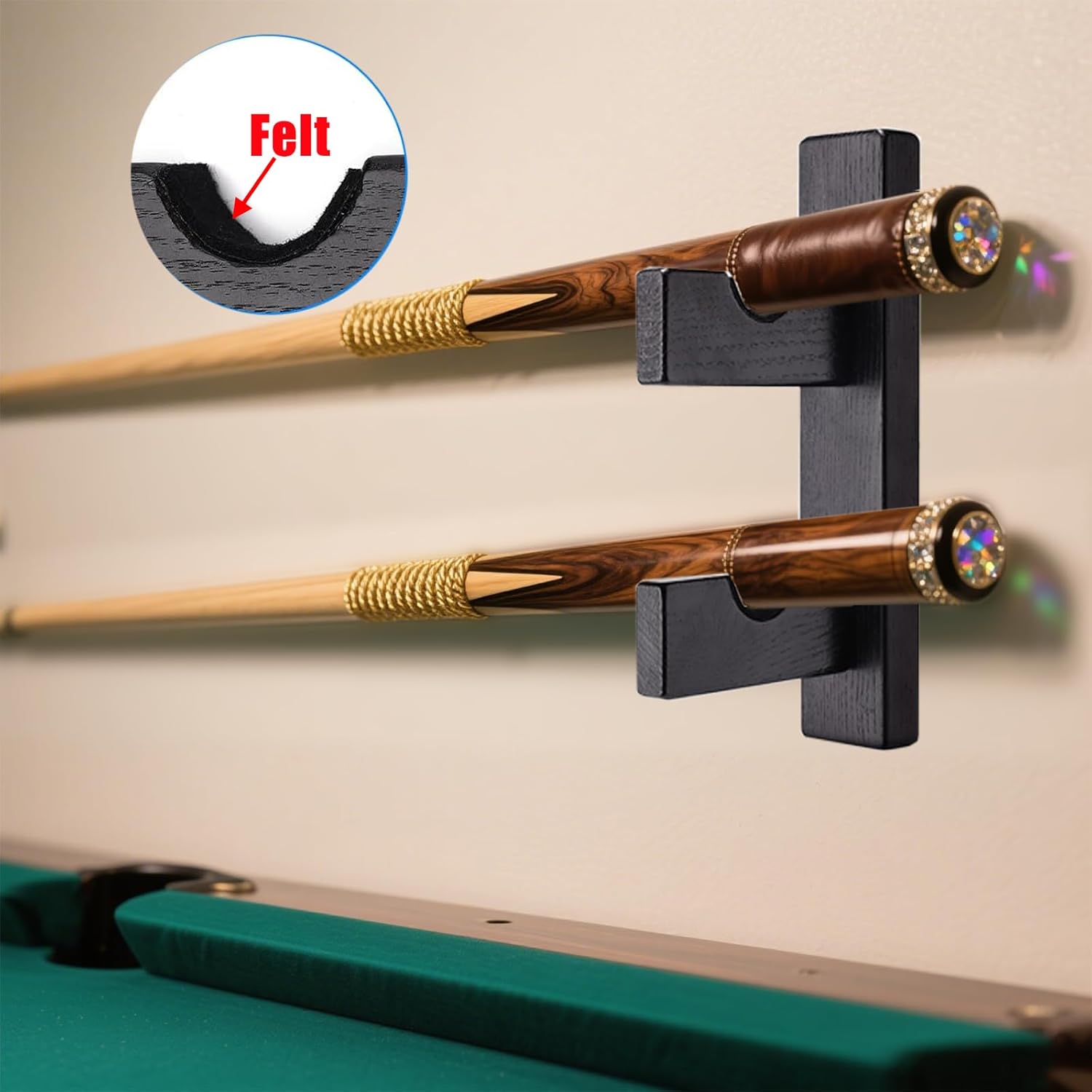 Pool Stick Holder Wall Mount Pool Stick Rack Billiard Cue Racks,Horizontally displays two billiard cues on the wall, Suitable for organizing billiard table accessories and equipment (2 pairs)