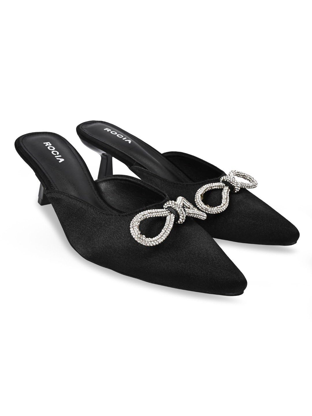 by Regal Women Satin Diamond Embellished Stilettos Mules-image-34