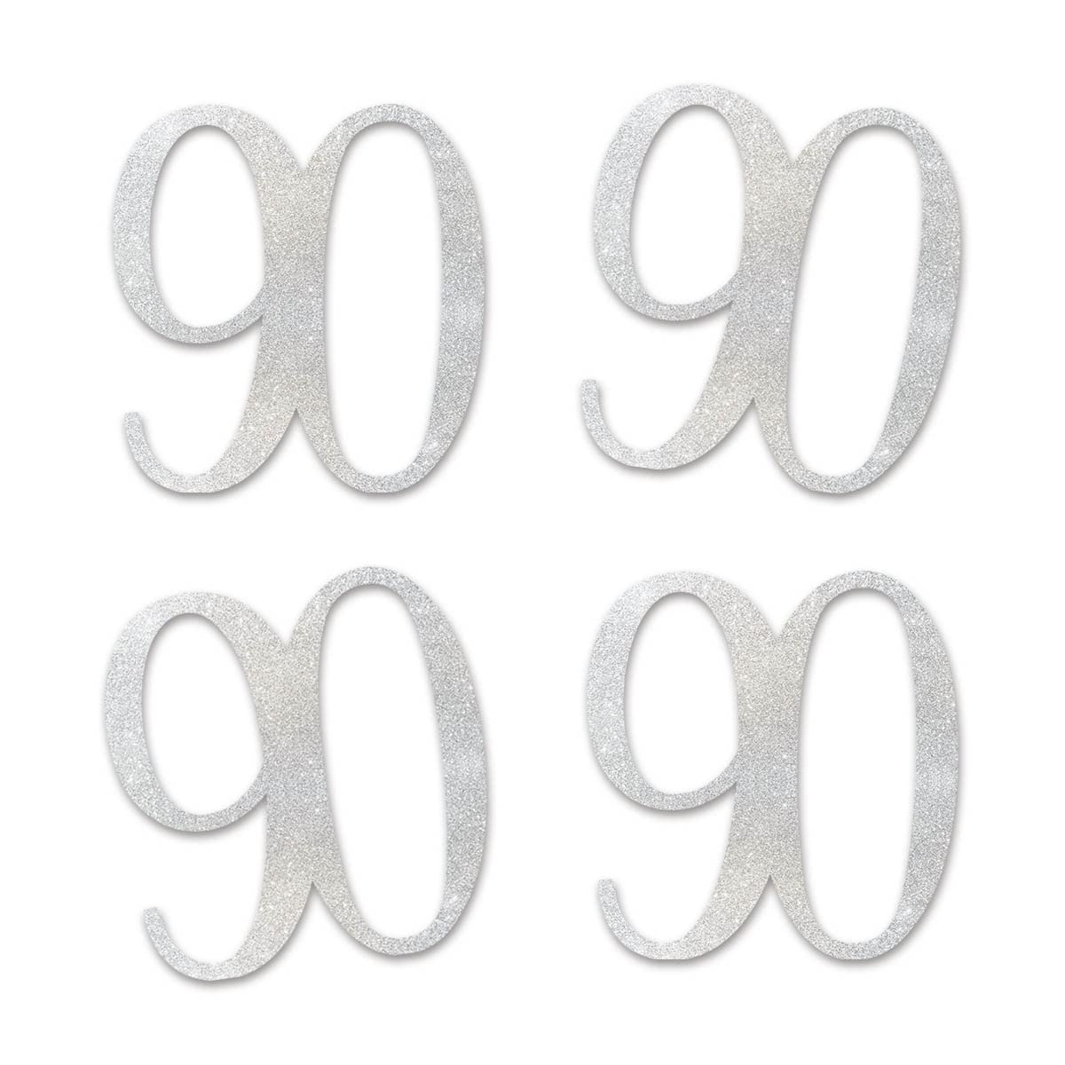 Silver Glitter 90 Cut-Out Numbers, 90th Birthday Party Anniversary Decorations DIY Essentials
