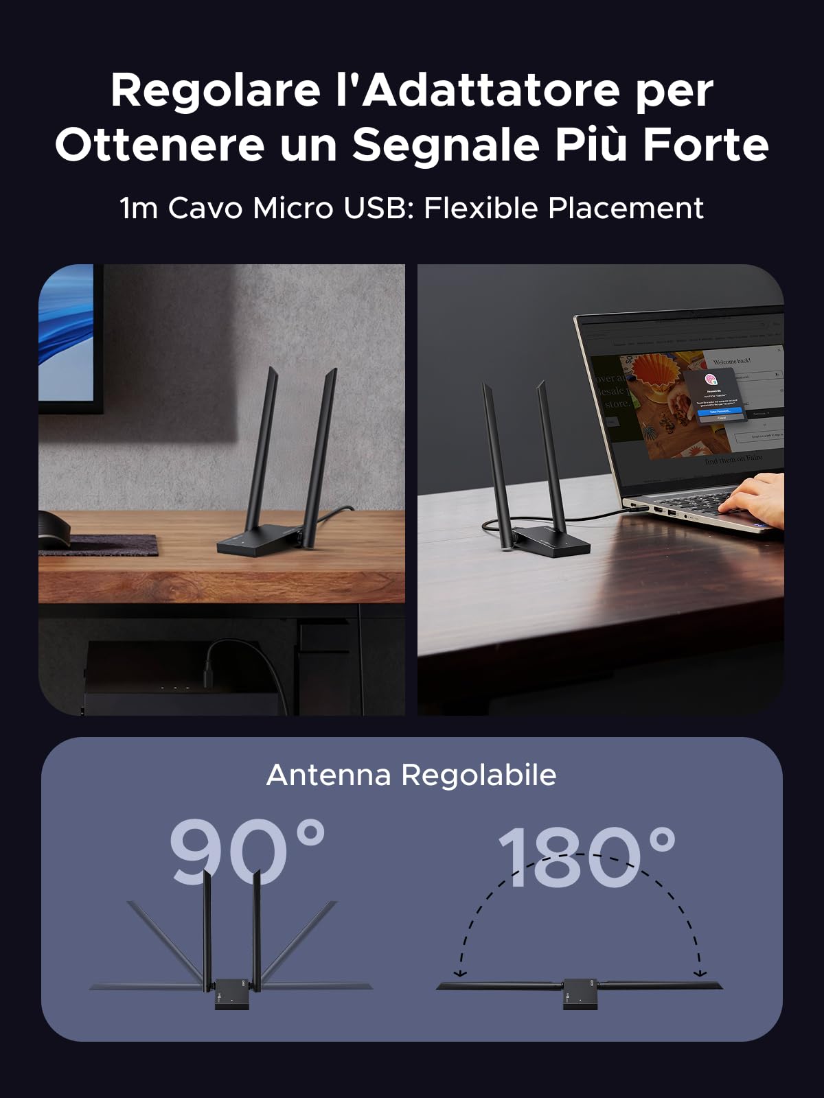 UGREEN Chiavetta WiFi 6E AX5400 Potente Adattatore USB Senza Fili Tribanda 6 GHz 5 GHz 2,4 GHz Dongle USB Scheda di Rete Soft AP Modalità Cifratura WPA3 Driver Integrato Compatibile con Windows 11 10