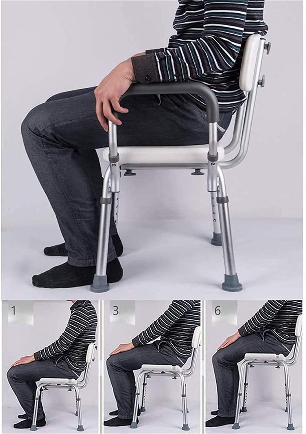 Taburete de Ducha Asiento de Ducha Sillas de Ducha Asientos de Ducha de Baño Antideslizantes Regulables en Altura, con Brazos y Respaldo, Aluminio Ligero Seguridad (Blanco C) (Blan