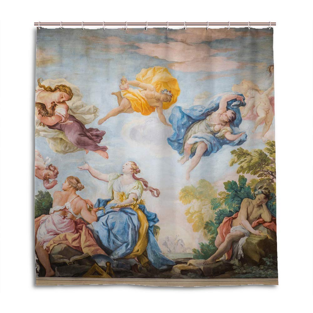 Rideau de douche anti-moisissure polyester peinture humaine lavable en machine pour sol sec