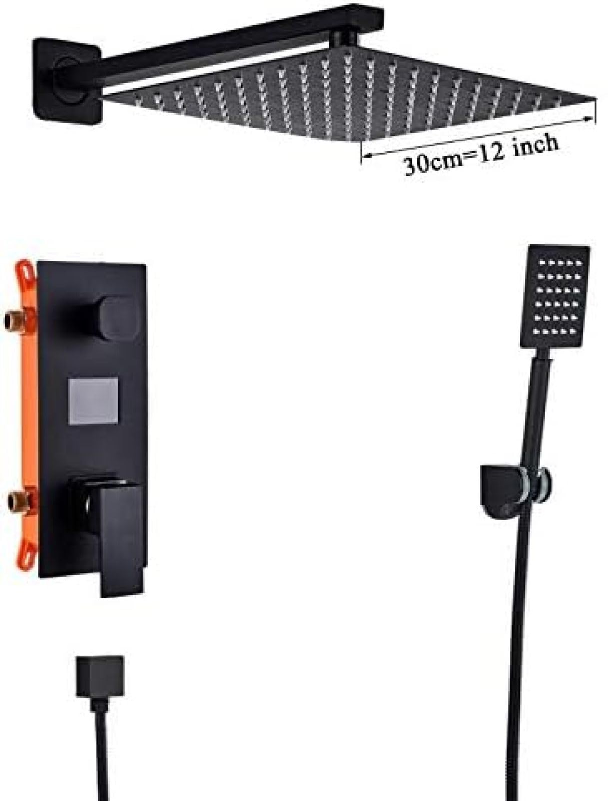 Doccia da Bagno 2 funzioni Rubinetti Doccia digitali Neri Set Soffione Doccia a Pioggia Miscelatore Display Digitale a 2 Vie Miscelatore Doccia-8 Pollici,16 Pollici