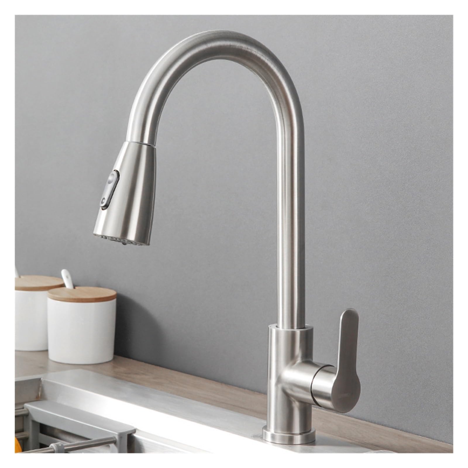 ZQFHSX Black Kitchen Faucet Cold Hot Water Mixer Crane Tap Sprayer Stream Rotation Sink Tapware Wash for Pull Out(Silver)