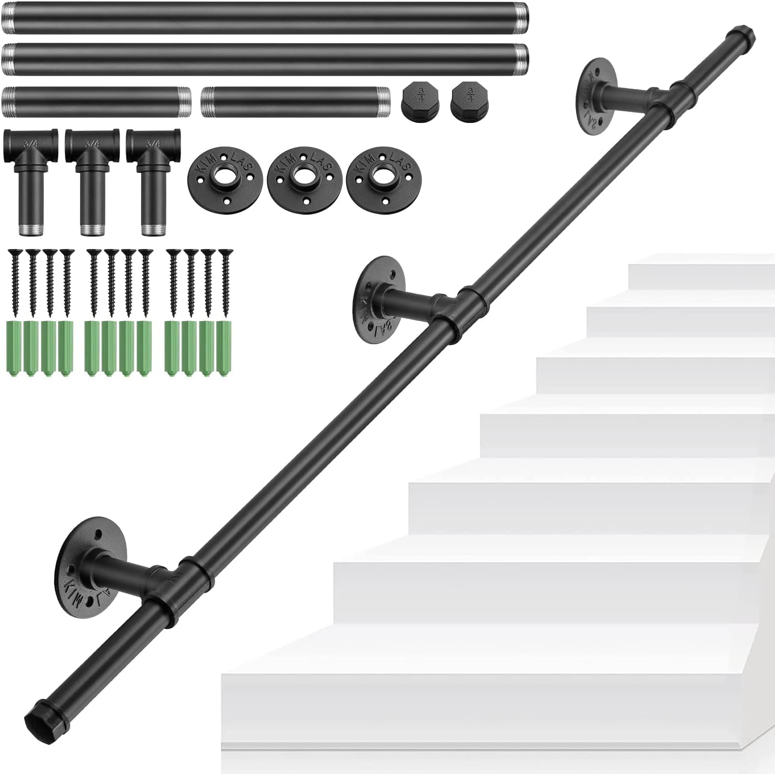 TANICE Stair Handrill, Hand Rails Stairs, 1.5M Handrails for Stairs, Anti-Slip Banister Rails, Industrial Pipe Clothes Rail, Outdoor Indoor Industrial Pipe Stair Banister for Elder and Child