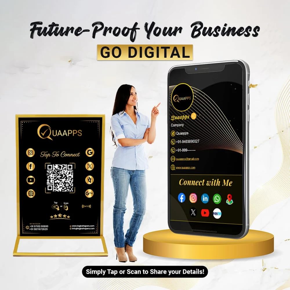 QUAAPPS All in One Customized QR Code Scanner Stand | Boost Business Reviews with Tap or Scan | Pre-Configured | UV Printed Acrylic with Dashboard | 15 X 23 X 6.5cm 1