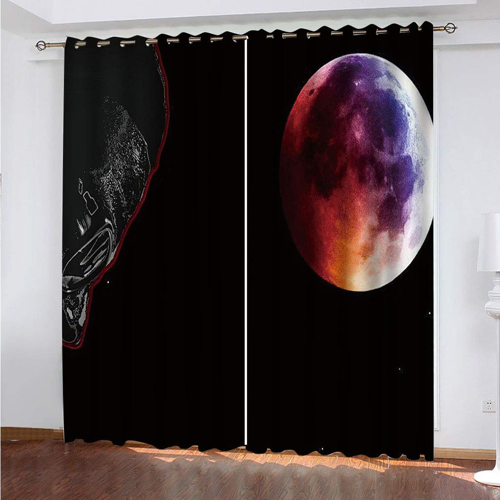 Rideau enfant voilage 200x160 cm avec isolation thermique et motif planétaire œillets