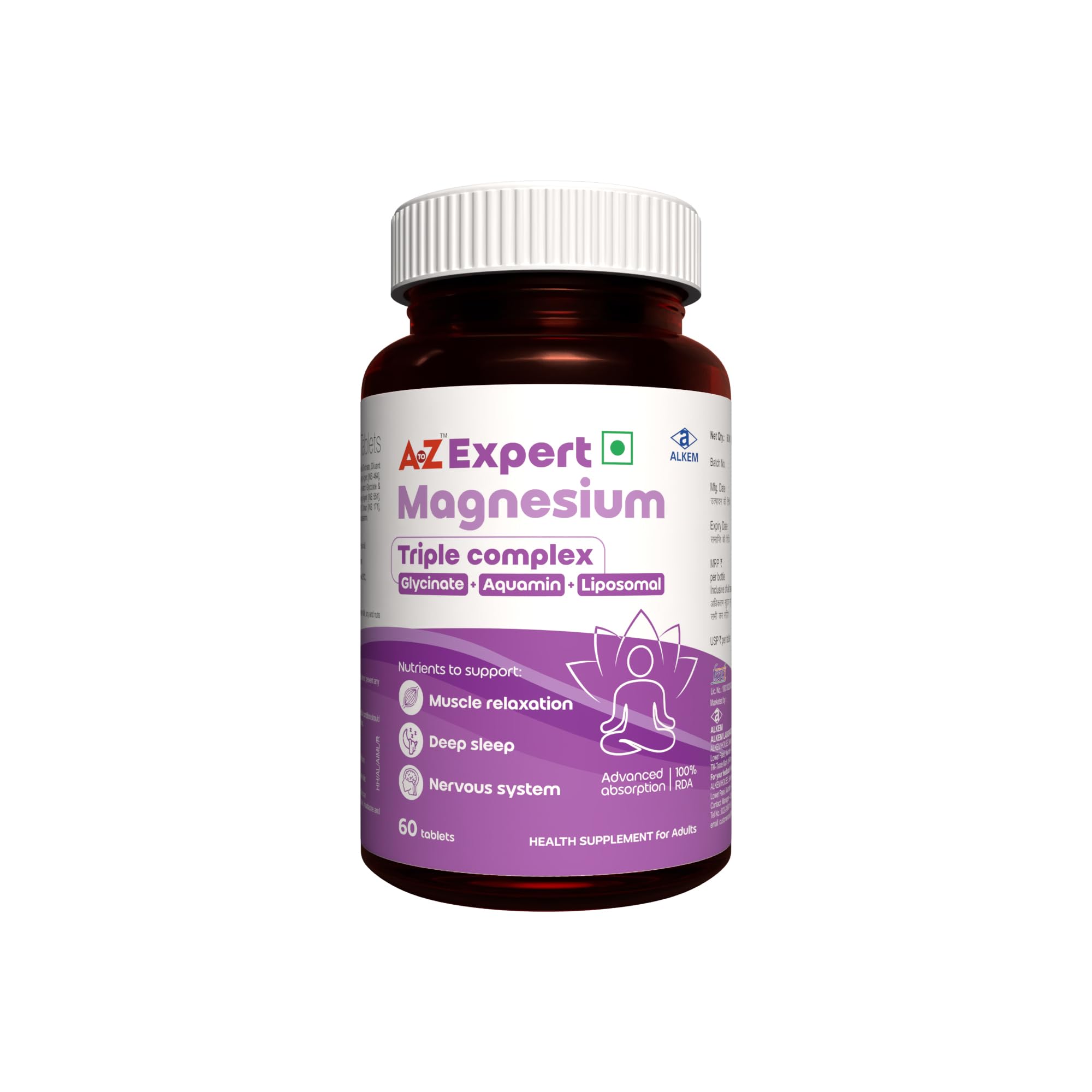 A to Z Magnesium Triple Complex with 440 mg Elemental Magnesium | Liposomal Oxide, Glycinate & Aquamin| Supports Sleep, Stress Relief, Muscle Recovery & Energy | High Absorption | 60 Tablets-picture-27