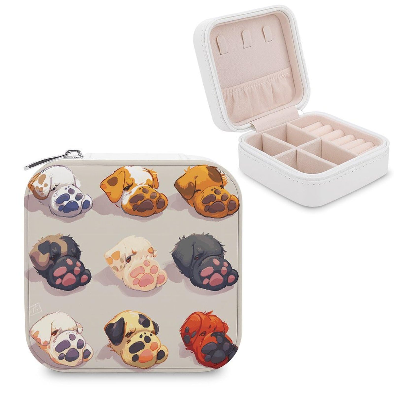 LZQPOEAS Cute Dog Paw Jewelry Box Mini Jewelry Travel Case Trendy Stuff Ring Box Custom PU Leather Jewelry Boxes Portable Jewelry Case Earring Storage Organizer for Girls Women