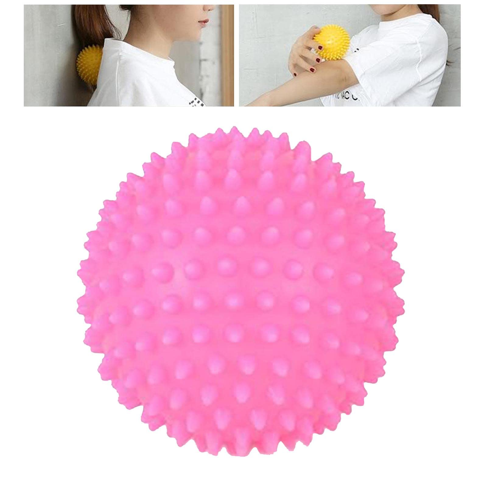Jojomis Pelota masajeadora de pies con pinchos para tejido profundo, punta, pies, espalda, manos, músculos, miofascial, 7,5 cm de diámetro, color rosa