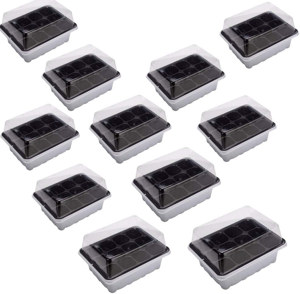 WWahuayuan Seedling Starter Trays Seed Starter Peat Pots Plant Flower Grow Starting Germination Kit Seeds Grow Box Case with Humidity Dome and Base,144 Cells,12 Trays,12-Cell Per Tray