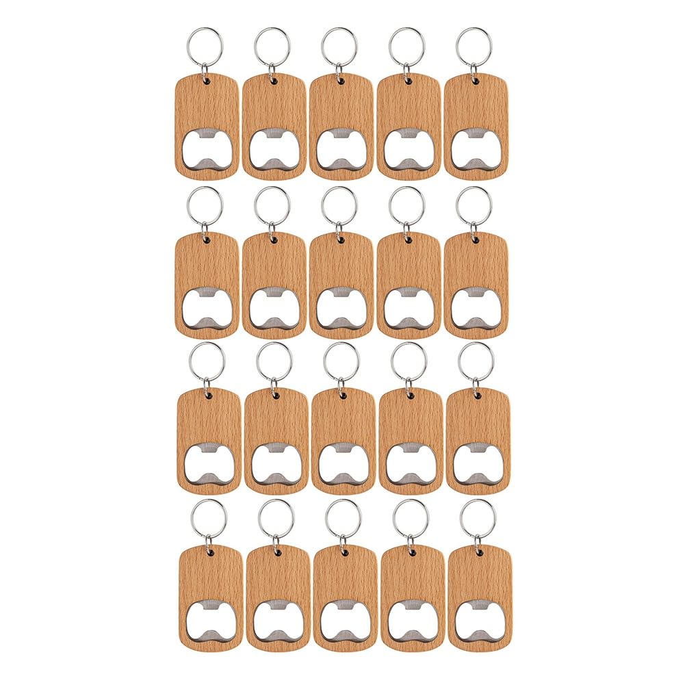 CTRLZS 20Pcs Wood Bottle Opener Wooden Keychain Bottle Openers Blanks Wood Engraving Key Chains Key Tag for DIY Crafts