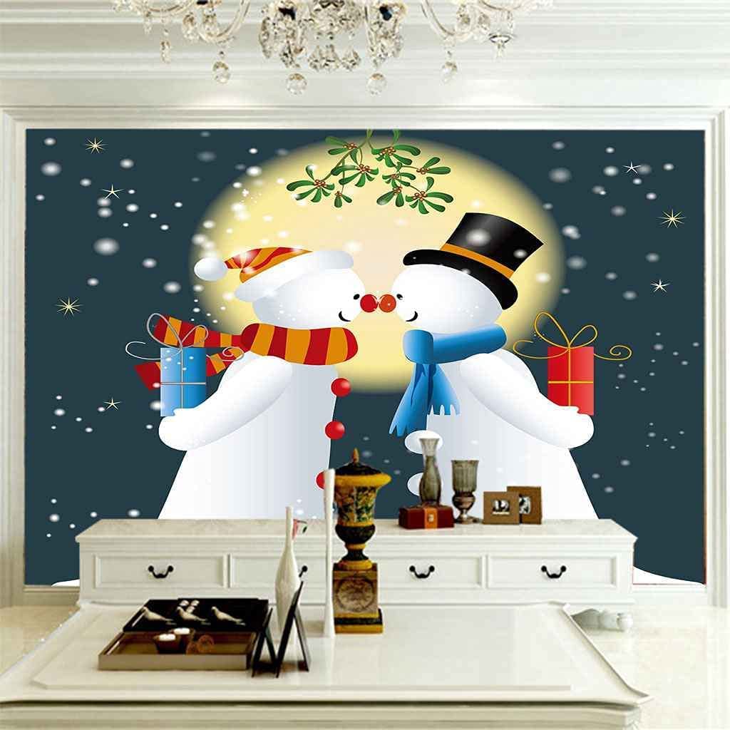 Papel Pintado Mural Foto Hogar Papel Pintado Foto 3D Personalizado Pareja De Muñeco De Nieve De Navidad Pintura De Pared Arte Mural Papel Tapiz Sala De Estar Fondo De Tv Papel 350(ancho)x256(alto)cm