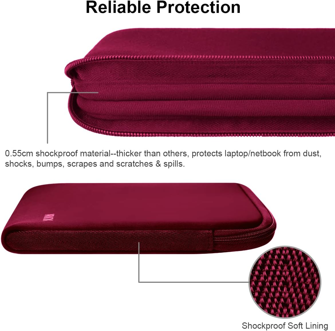 Arvok 11 11.6 12 Inch Laptop Sleeve Case for MacBook Air 12, Water-Resistant Neoprene Notebook Computer Tablet Sleeve, Carrying Bag Cover for Chromebook/HP/Dell/Lenovo/Asus/Acer, Wine Red image 4