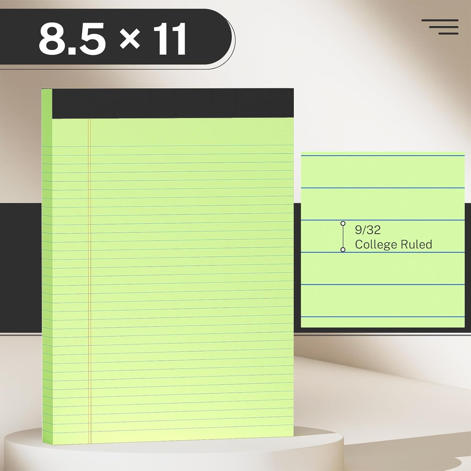 300 Sheets Green Legal Pads 8.5 x 11 College Ruled Paper 6-Pack Note Pads Narrow Ruled 50 Sheets per Notepad Perforated Writing Pad Durable Sturdy Back 8x11 Pads of Paper - Image 2