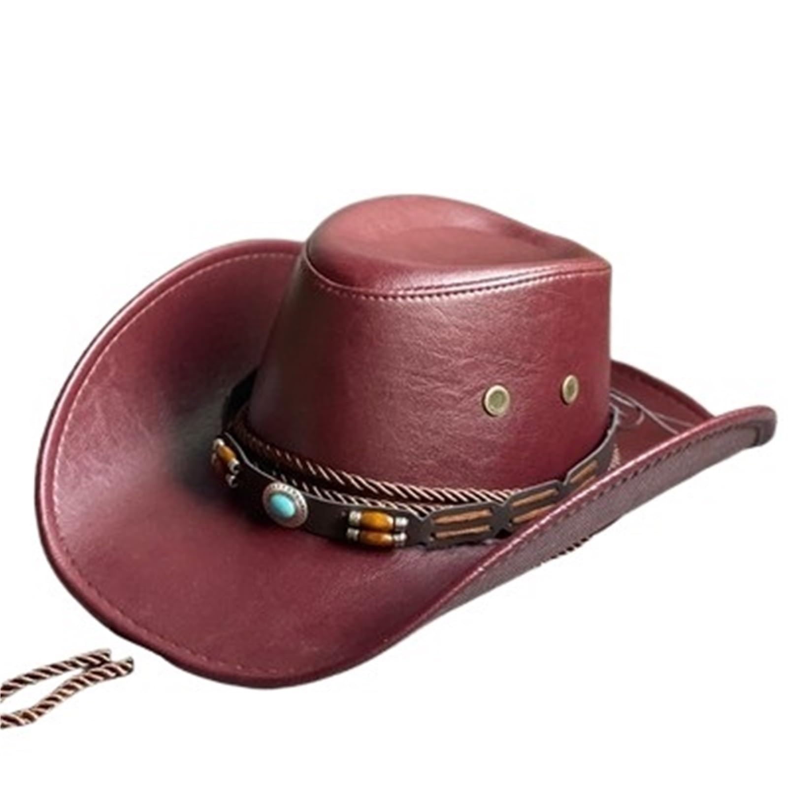 Sombrero Cowboy Sombreros de vaquero cuero PU for mujeres y hombres, sombreros vestir caballero Vintage, gorra Jazz vaquera para la Fiesta