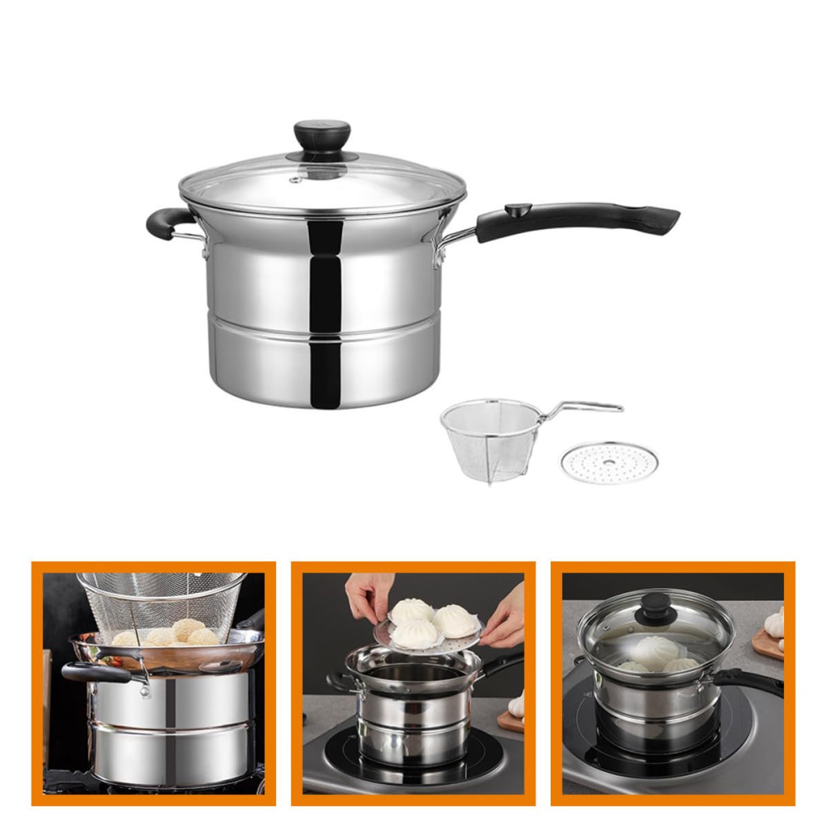 Pentola per Pasta in Acciaio Inox Manico Stile Casual, Distribuzione Uniforme del Calore, Facile da Usare, Set 1 Pezzo, per Cucina Domestica Stili multipli