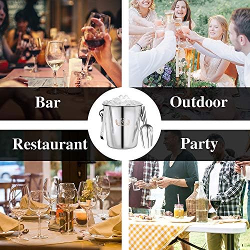 Vinekraft Ice Bucket 3.8L, Stainless Steel Party Drink Chiller with Tongs and Ice Scoop Luxury Gift Package