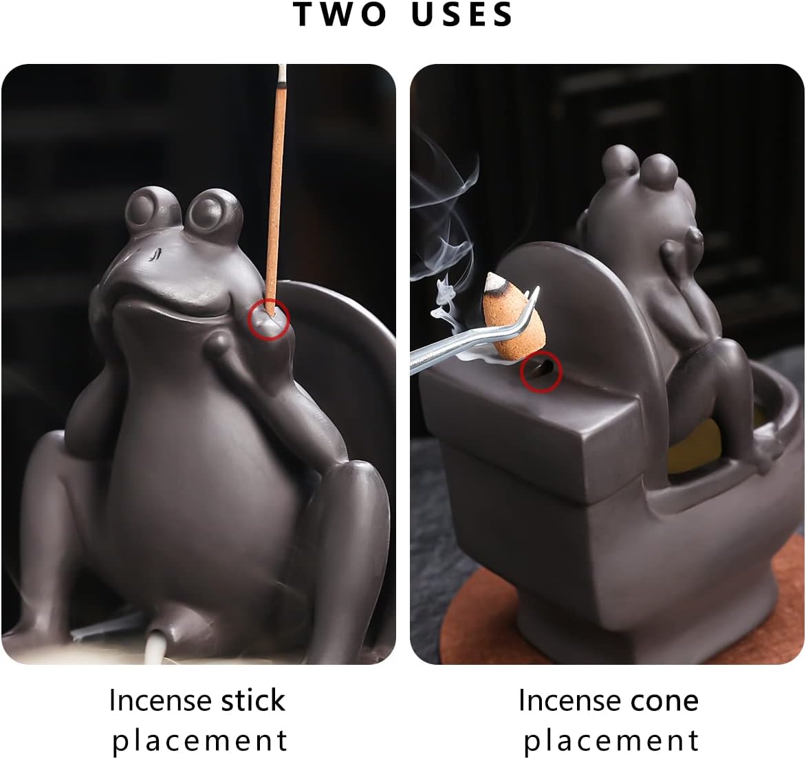 ChangWanna Frog Incense Holder Burner - Ceramic Cone Backflow Incense Burner Smoke Fountain, Back Flowing Incense Diffuser with 45 Sticks & 15 Cones, Frog Ornament for Aromatherapy/Yoga/Home Decor