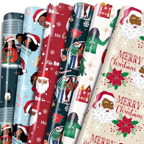 Keluna African American Christmas Wrapping Paper - Black Santa Claus Merry Christmas Wrapping Paper Family Home Winter Holiday Crafts Making